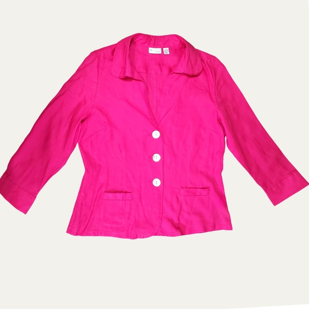 Kim Rogers Signature 100% Linen Blazer Jacket Size 12 NWT Hot Pink Button Up